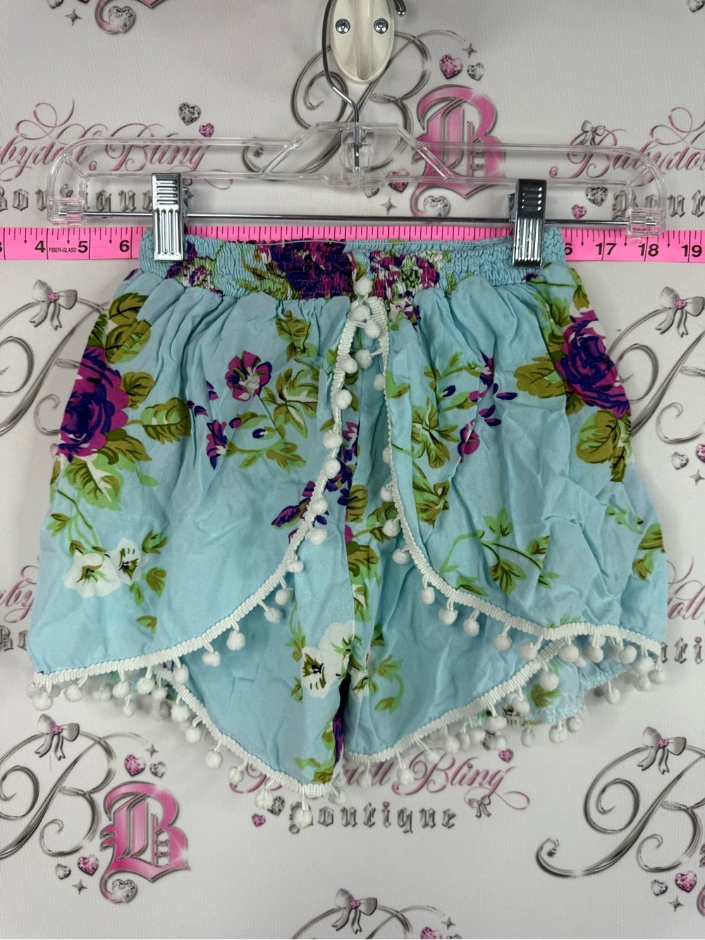 Shorts flowers Floral Pom-Pom Trim Women’s Shorts - Light Blue